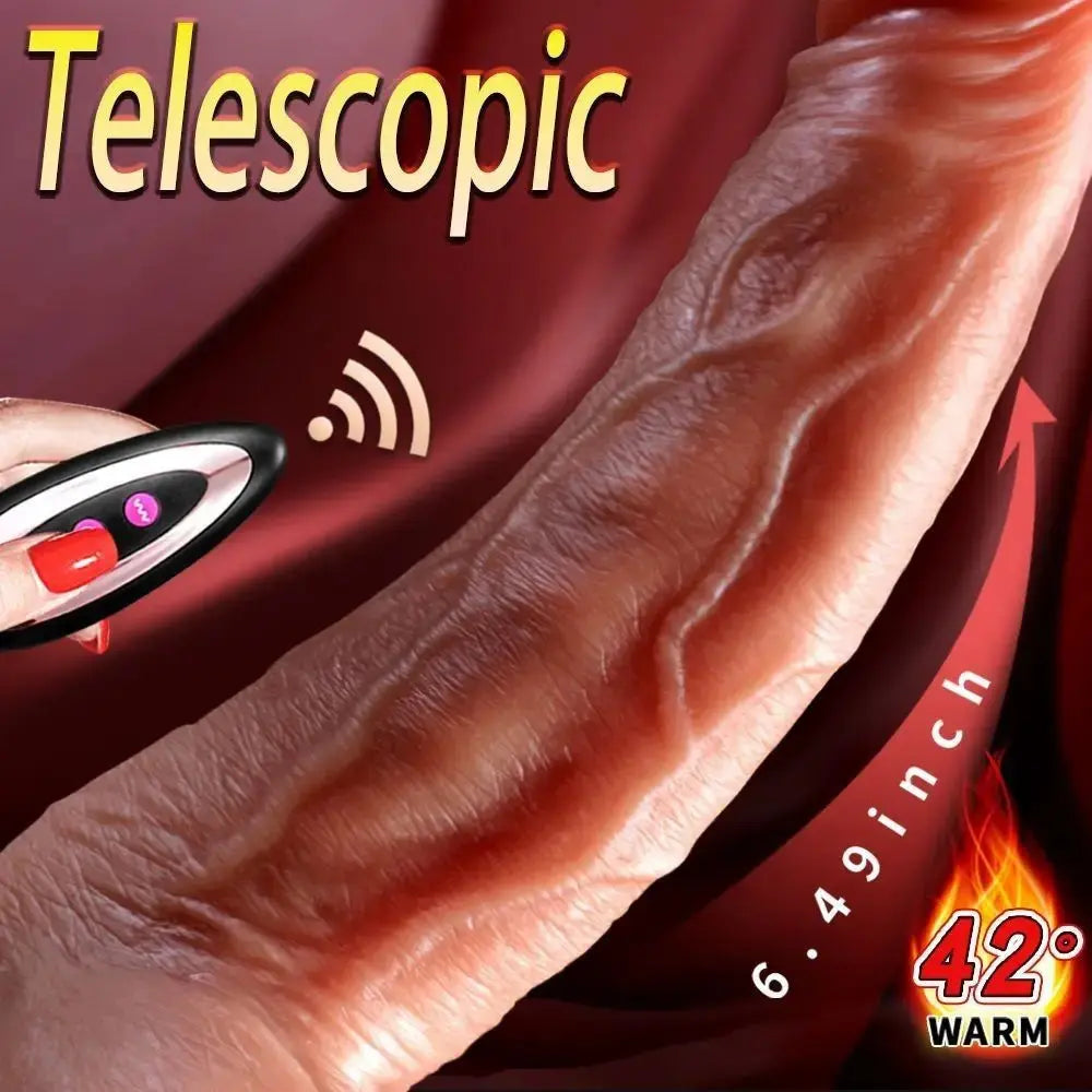 Realistic telescopic dildo with thrusting and vibration features, designed for adult women's sexual pleasure and anal penetration.