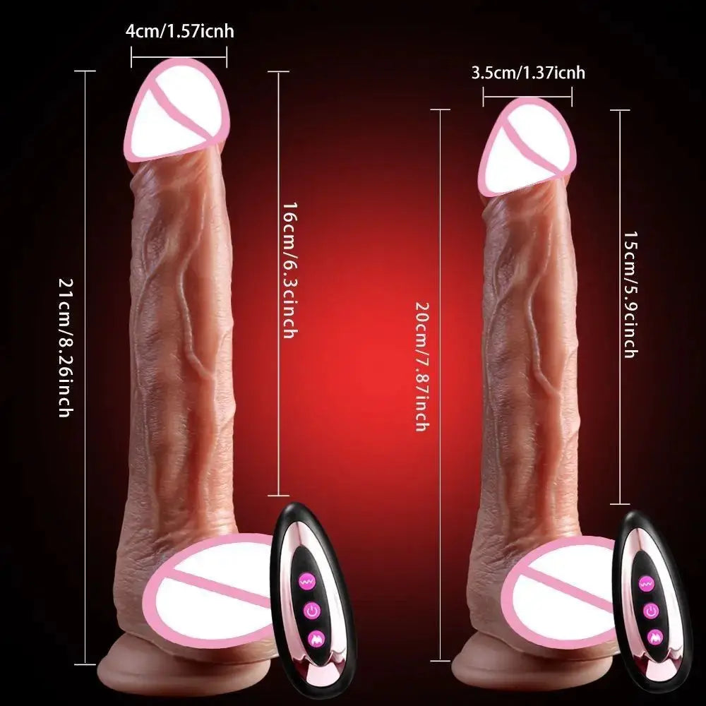 Realistic adult women's masturbation dildo with thrusting, vibration, telescopic design, large size, for penetration and anal pleasure.