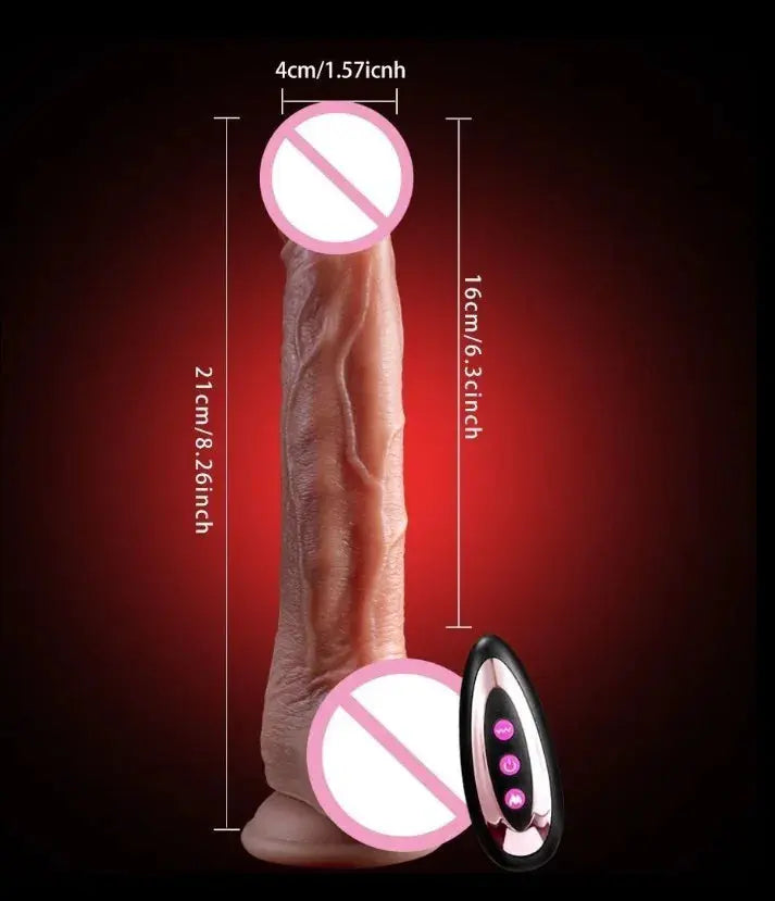 Realistic telescopic dildo with thrusting and vibration features for adult women, designed for penetration and anal pleasure.