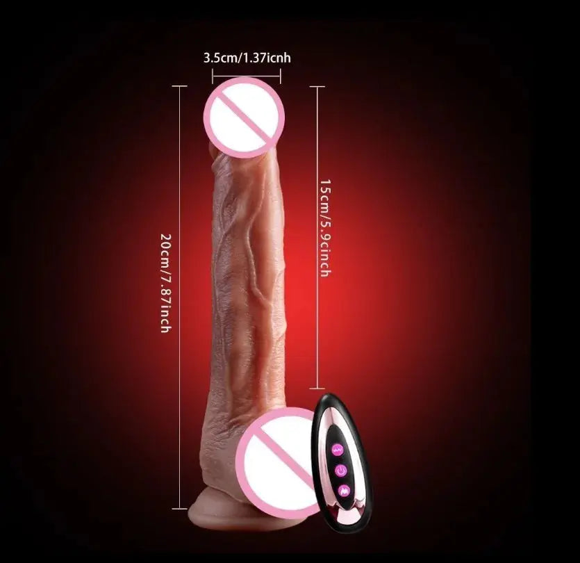 Realistic telescopic dildo with thrusting and vibration features for women, designed for penetration and anal pleasure.