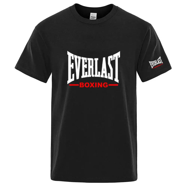 EVERLAST Boxing Logo Graphic T-Shirt Men Black Crew Neck Short Sleeve Casual Sports Training Streetwear Top SHOPEZRA L.L.C.