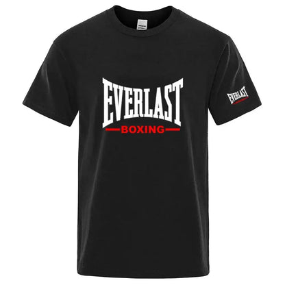 EVERLAST Boxing Logo Graphic T-Shirt Men Black Crew Neck Short Sleeve Casual Sports Training Streetwear Top by Dropshipman