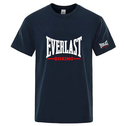 EVERLAST Boxing Logo Graphic T-Shirt Men Black Crew Neck Short Sleeve Casual Sports Training Streetwear Top by Dropshipman