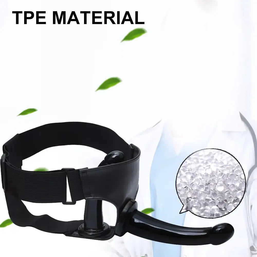 Black realistic dildo with suction cup, jelly material, and strap-on harness for women, featuring a large, detailed penis design.