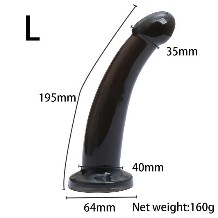 Black realistic dildo with suction cup, jelly material, and strap-on harness for women, featuring a large penis design.