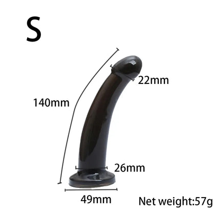 Black realistic dildo with suction cup, jelly material, for women, featuring a large penis shape and ultra-elastic harness compatibility.