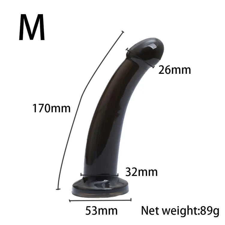 Realistic black dildo with suction cup, jelly material, designed for women, featuring a large penis and ultra-elastic harness strap-on.