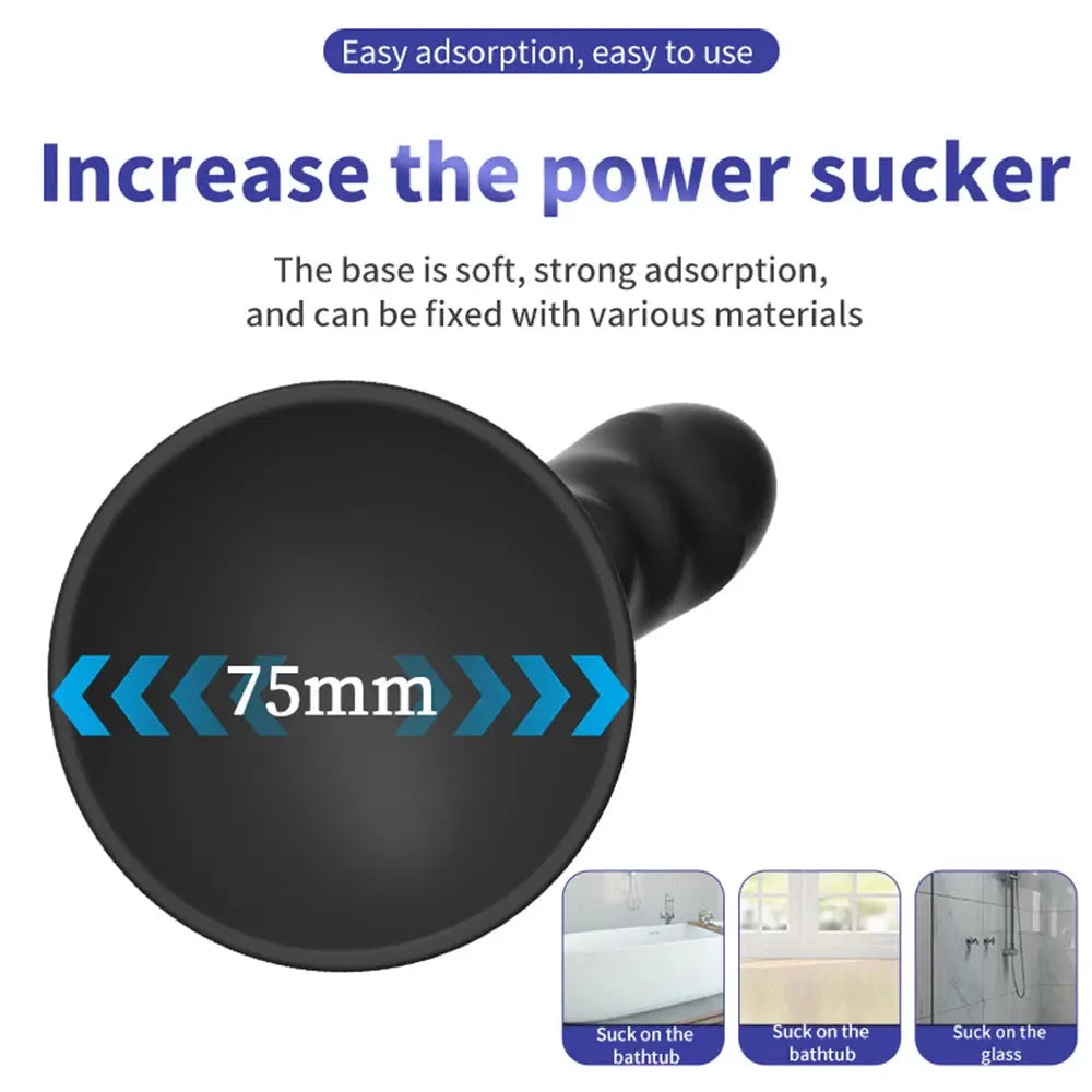 Silicone dildo and prostate massager with suction cup, realistic big penis design, for adult female pleasure and anal stimulation.