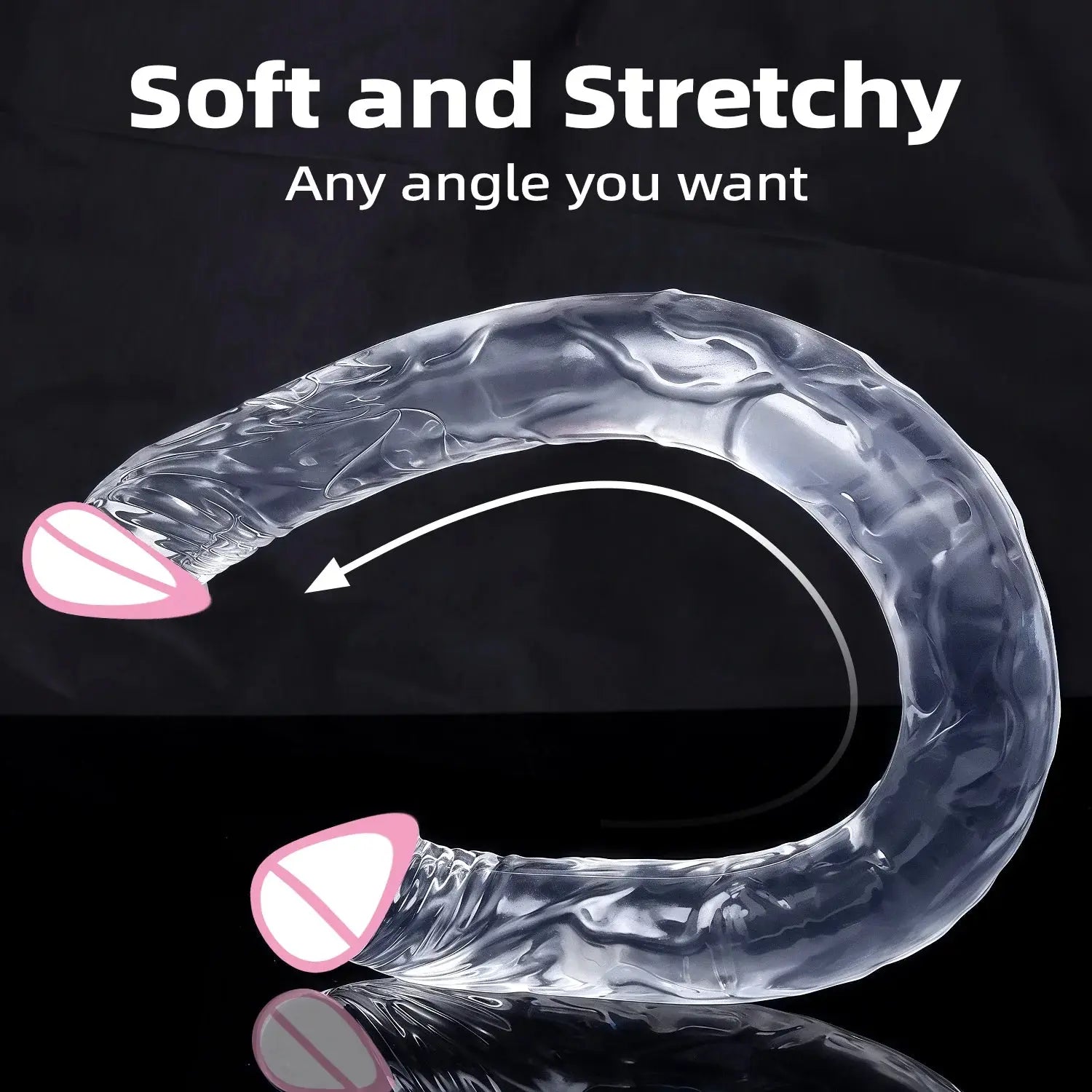 Double-headed realistic dildo with long shaft for double penetration, G-spot, vagina, and anal stimulation, designed for lesbian women.