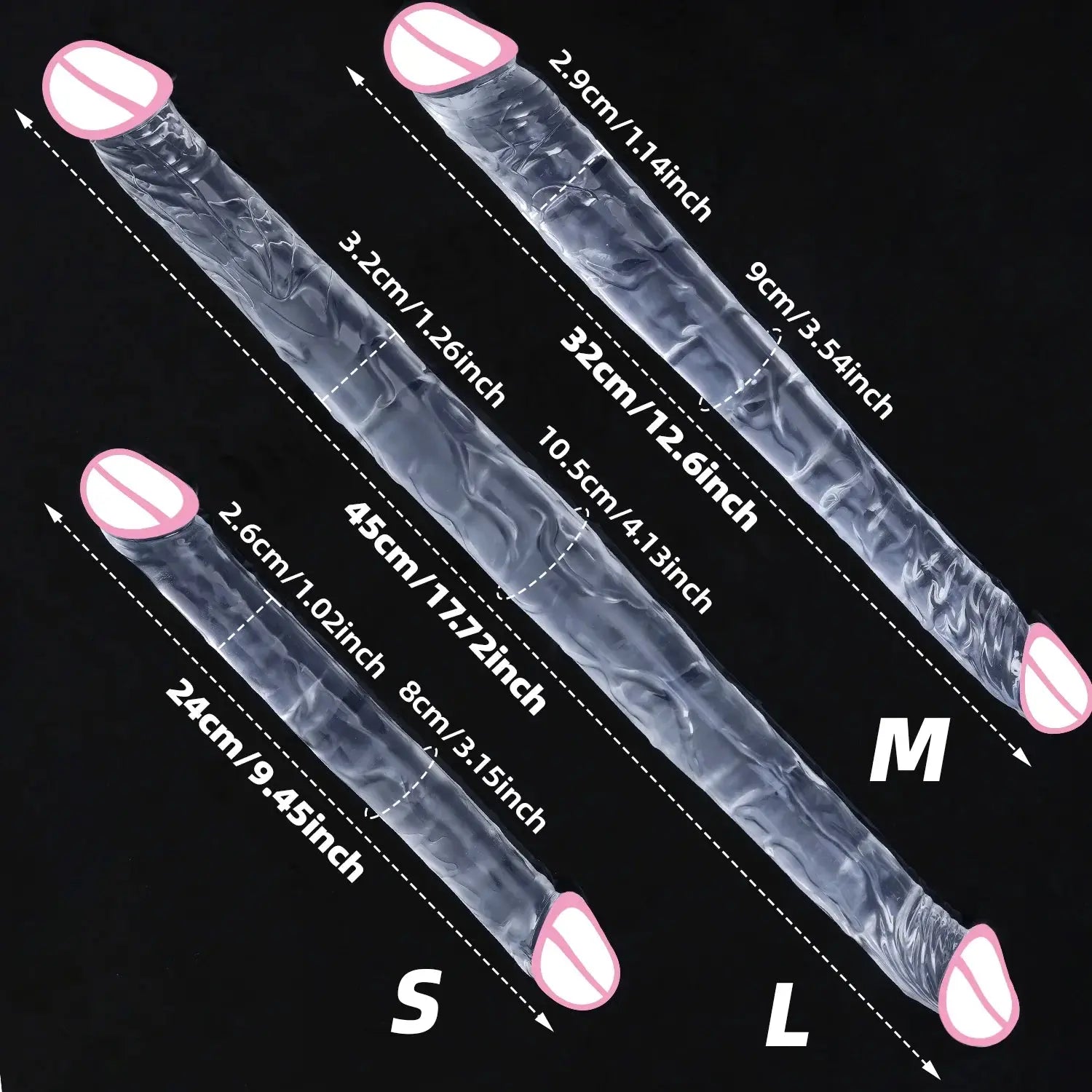 Realistic double-headed dildo with long penis shape, designed for double penetration, G-spot, vagina, and anal adult sex play.
