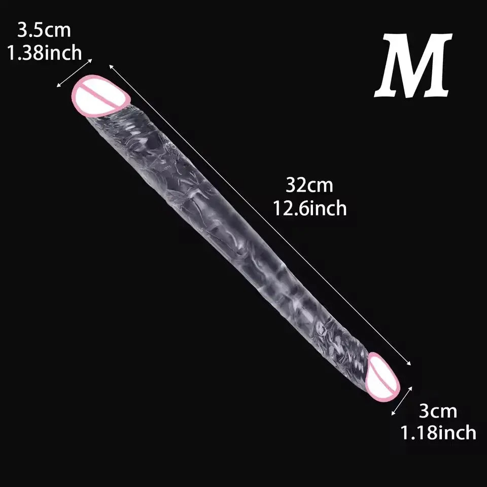 Double-headed realistic dildo with long penis design, suitable for G-spot, vaginal, and anal pleasure for lesbian women.