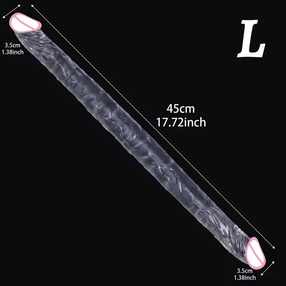 Realistic double-headed dildo designed for double penetration, G-spot, Vagina, and anal sex for lesbian women.