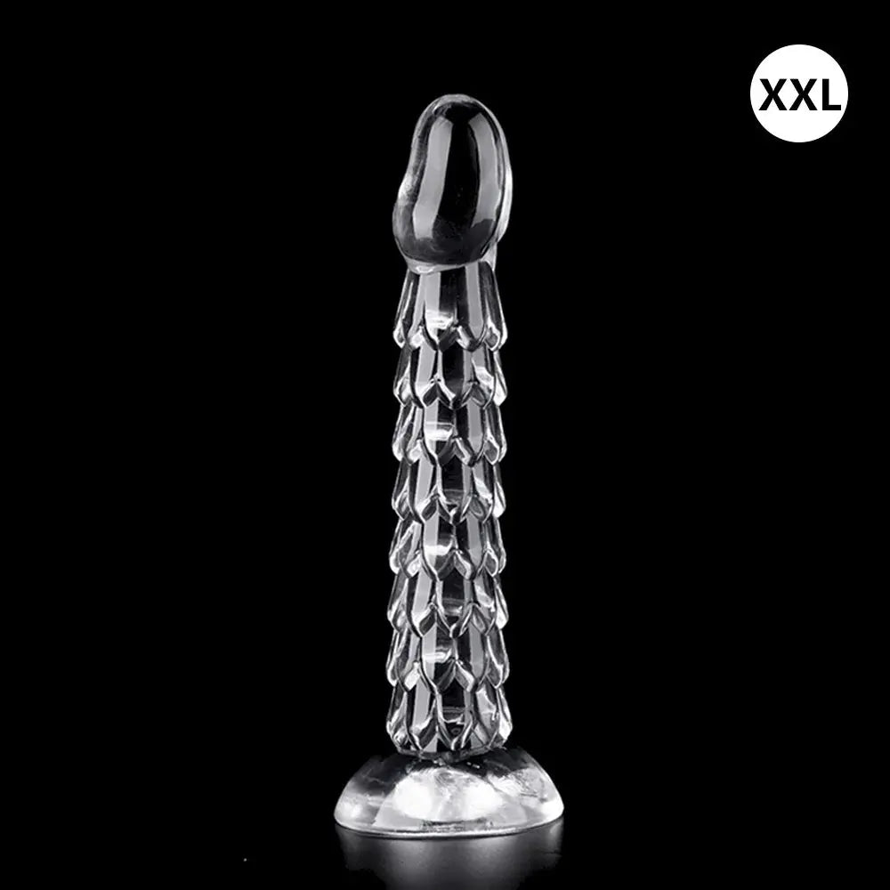 Transparent Dragon Scale Dildo with suction cup, anal plug, and vaginal masturbator for women, from SHOPEZRA L.L.C.