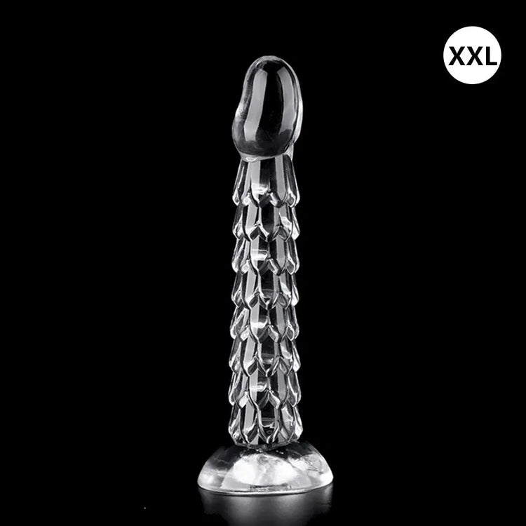 Transparent Dragon Scale Dildo with suction cup, anal plug, and vaginal masturbator for women, from SHOPEZRA L.L.C.