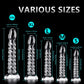 Transparent Dragon Scale Dildo with suction cup, anal plug, and vaginal massager designed for women, featuring detailed scale texture.