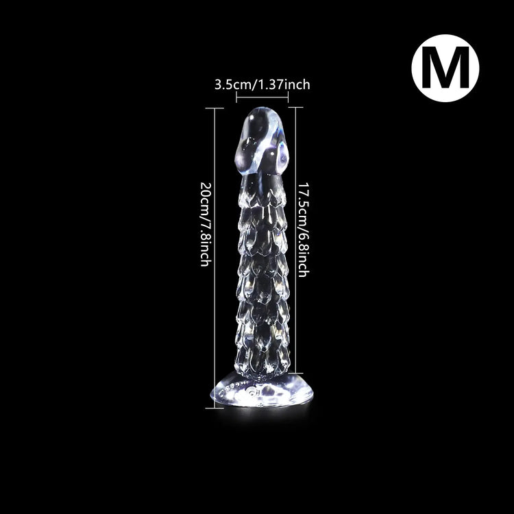 Transparent Dragon Scale Dildo with suction cup, anal plug, and vaginal masturbator designed for women, from SHOPEZRA L.L.C.