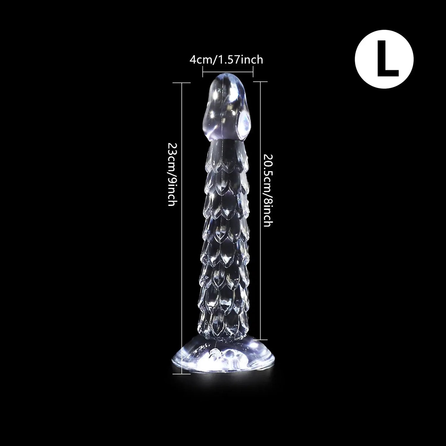 Transparent dragon scale dildo with suction cup, anal plug, and vaginal masturbation design for women, made by SHOPEZRA L.L.C.