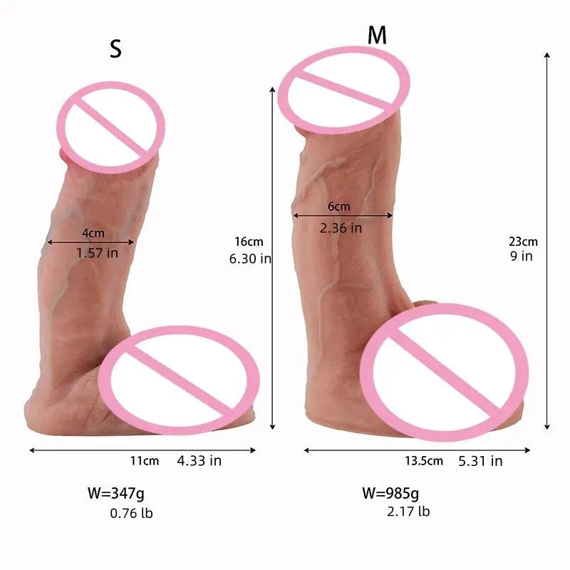 Realistic skin-feel silicone dildo with detailed texture, designed for comfort and lifelike experience.
