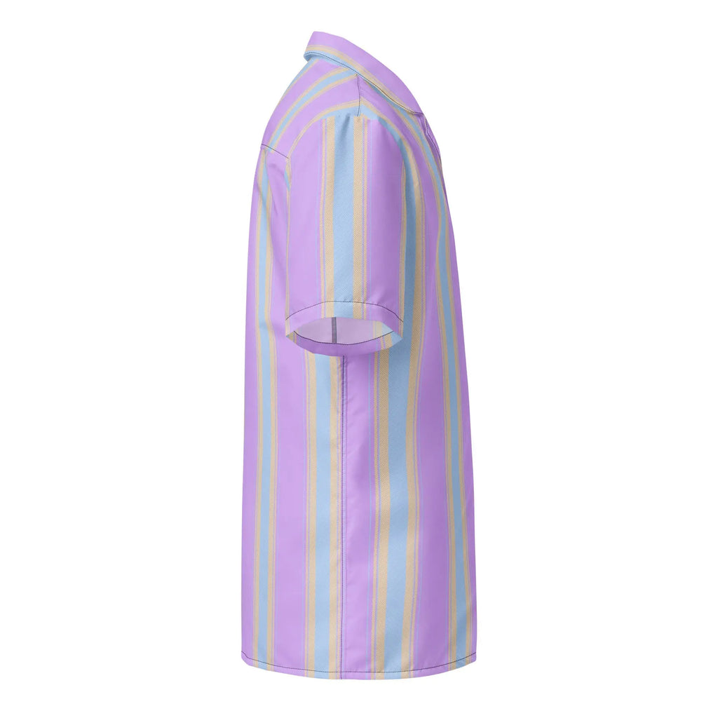 Lightweight summer button down shirt in pastel stripes, perfect for warm weather outings and summer events.