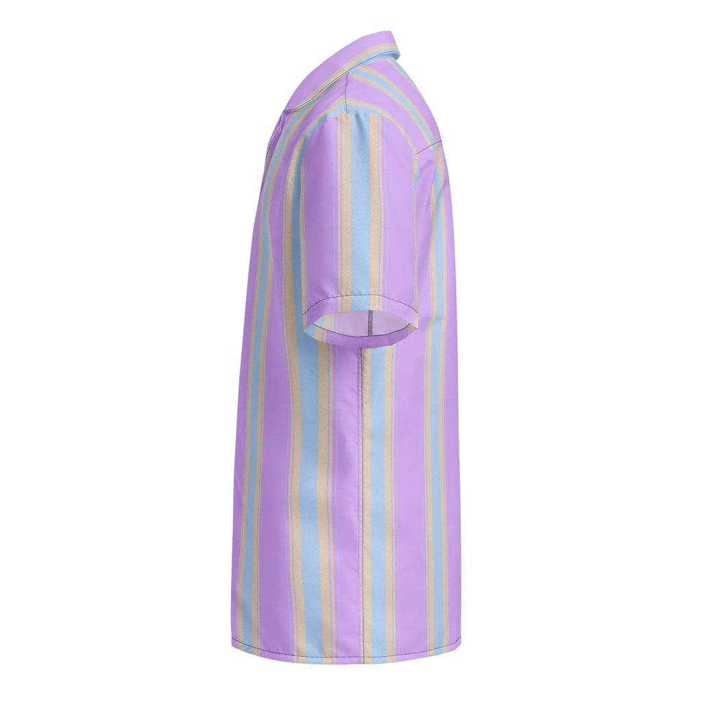 Lightweight summer button down shirt in lilac and blue stripes from Brinks Island Collection.