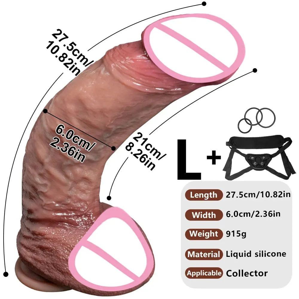 Realistic silicone dildo with thick girth and large glans, designed for anal and vaginal pleasure, suitable for women and men.