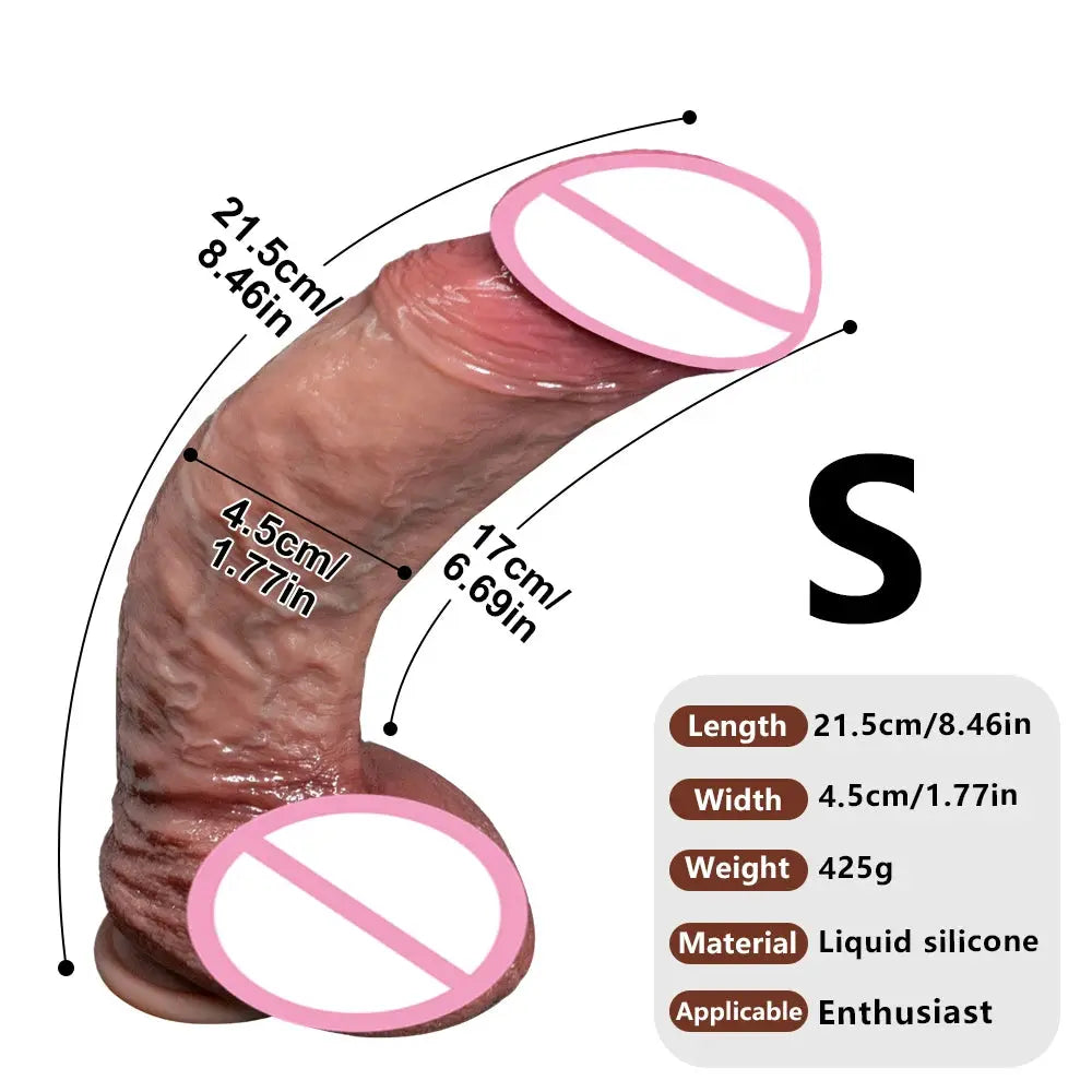 Realistic thick silicone dildo with big glans, suitable for anal and vaginal use, designed for men and women.