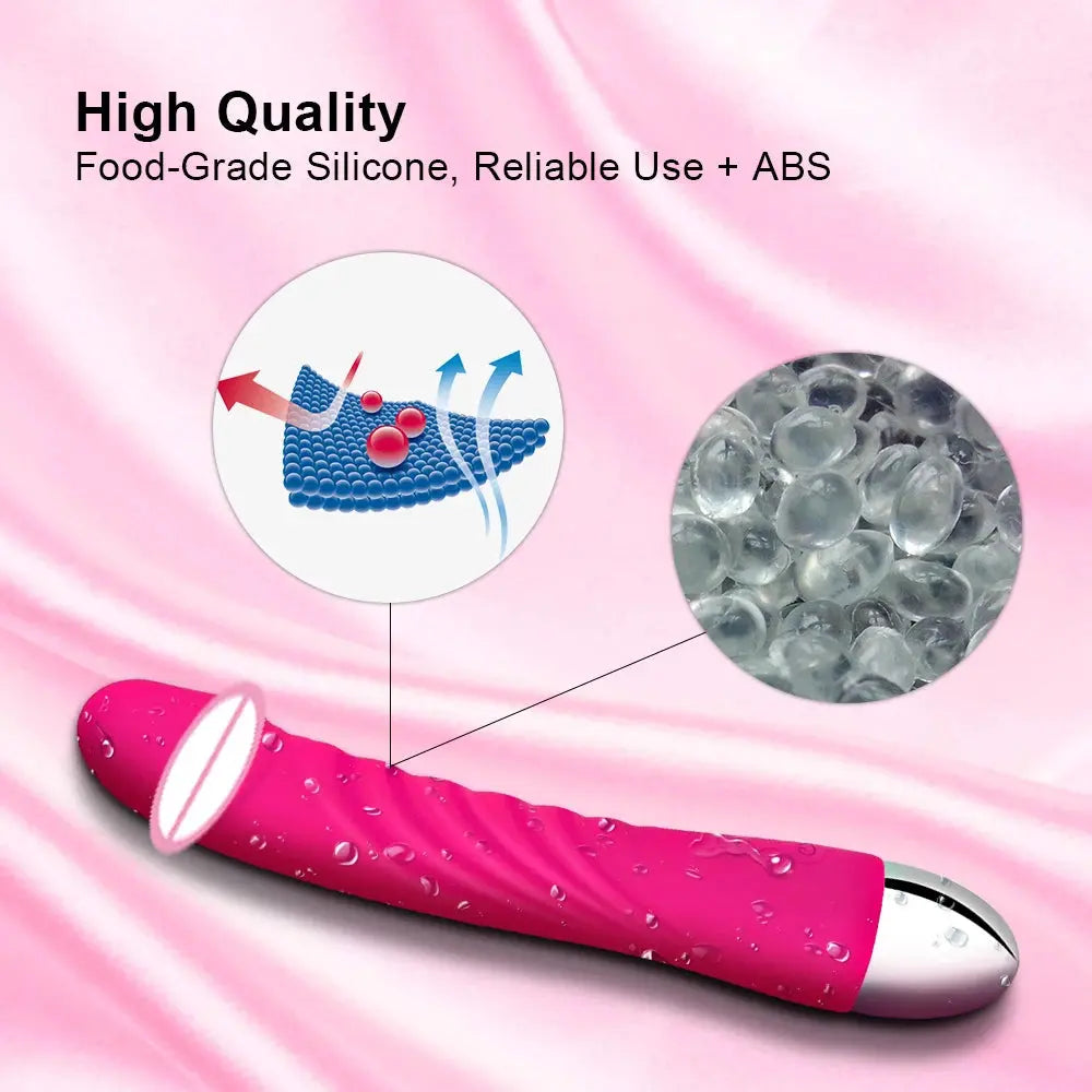 Red SHOPEZRA L.L.C. 10-mode real dildo vibrator for women, soft silicone, designed for vaginal and clitoral stimulation.