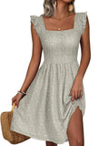 Loemes sage green teen girls summer sundress with ruffle cap sleeves, A-line fit, perfect for spring and summer style.