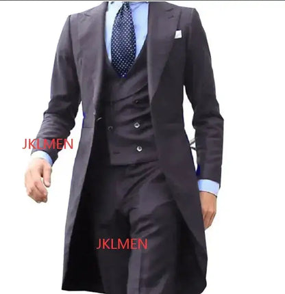 Royal Blue Long Tail Coat 3 Piece Gentleman Man Suit Smoking Da Sposo Moda Maschile Per Giacca Da Ballo Da Sposa Gilet Con by Dropshipman