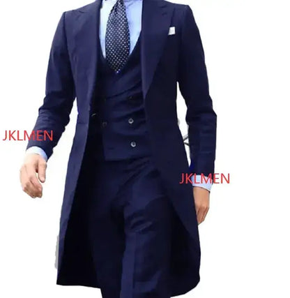 Royal Blue Long Tail Coat 3 Piece Gentleman Man Suit Smoking Da Sposo Moda Maschile Per Giacca Da Ballo Da Sposa Gilet Con by Dropshipman