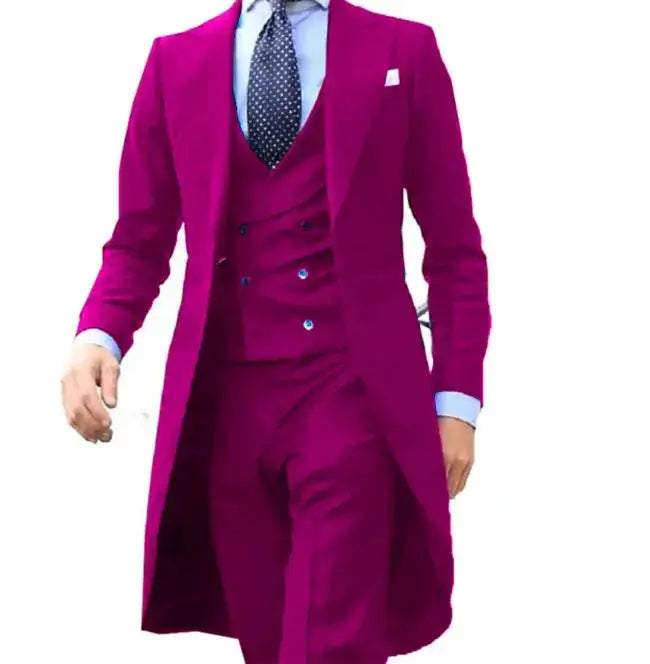 Royal Blue Long Tail Coat 3 Piece Gentleman Man Suit Smoking Da Sposo Moda Maschile Per Giacca Da Ballo Da Sposa Gilet Con by Dropshipman