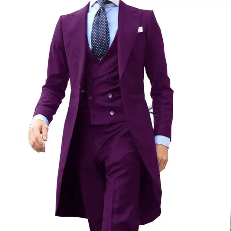 Royal Blue Long Tail Coat 3 Piece Gentleman Man Suit Smoking Da Sposo Moda Maschile Per Giacca Da Ballo Da Sposa Gilet Con by Dropshipman