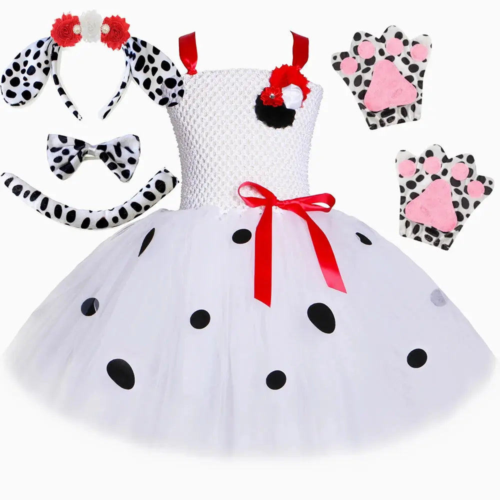 Dalmatian Costume Kids Cute Flowers Spotted Dog Tutu Dress Toddler Girls Halloween Festival Party Animal Puppy Dress Up Outfits SHOPEZRA L.L.C.