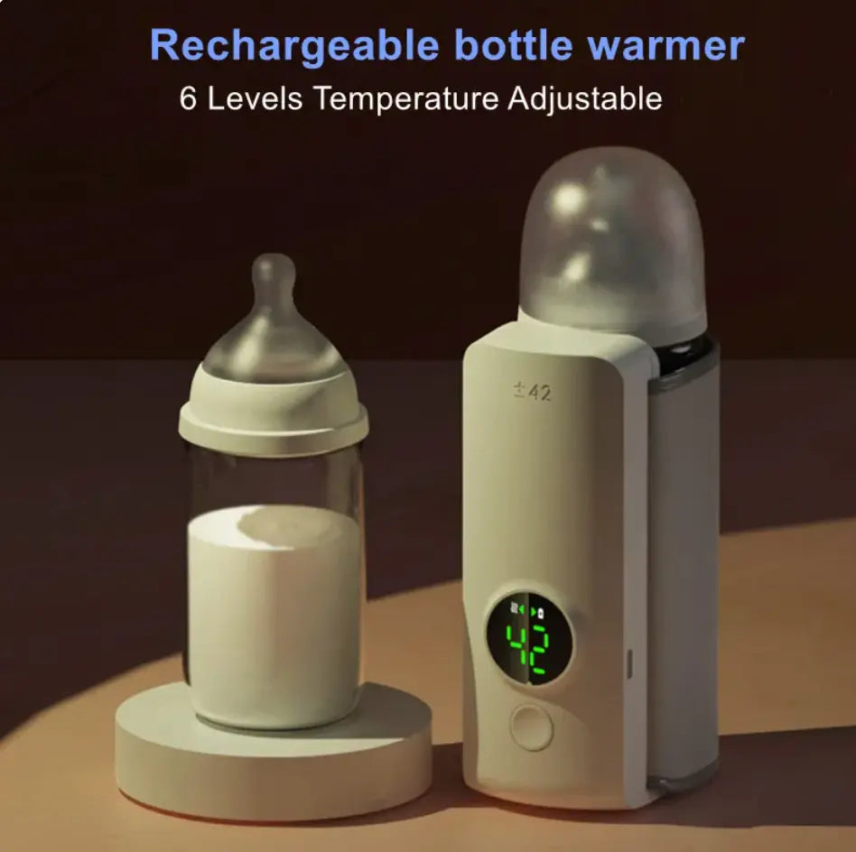Portable wireless baby bottle warmer by SHOPEZRA L.L.C. shown with bottle in compact, travel-friendly design.