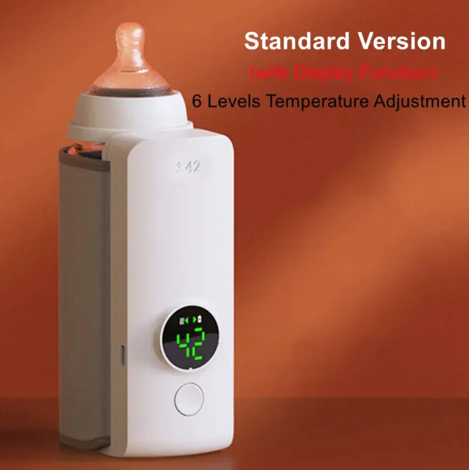 Portable wireless baby bottle warmer by SHOPEZRA L.L.C. shown with bottle ready for warming, compact and convenient for on-the-go use.