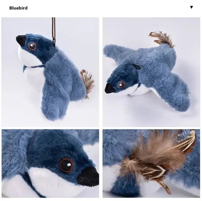 PVC flapping bird cat toy with shake and sparrow design, packaged in a bag for feline play and entertainment.