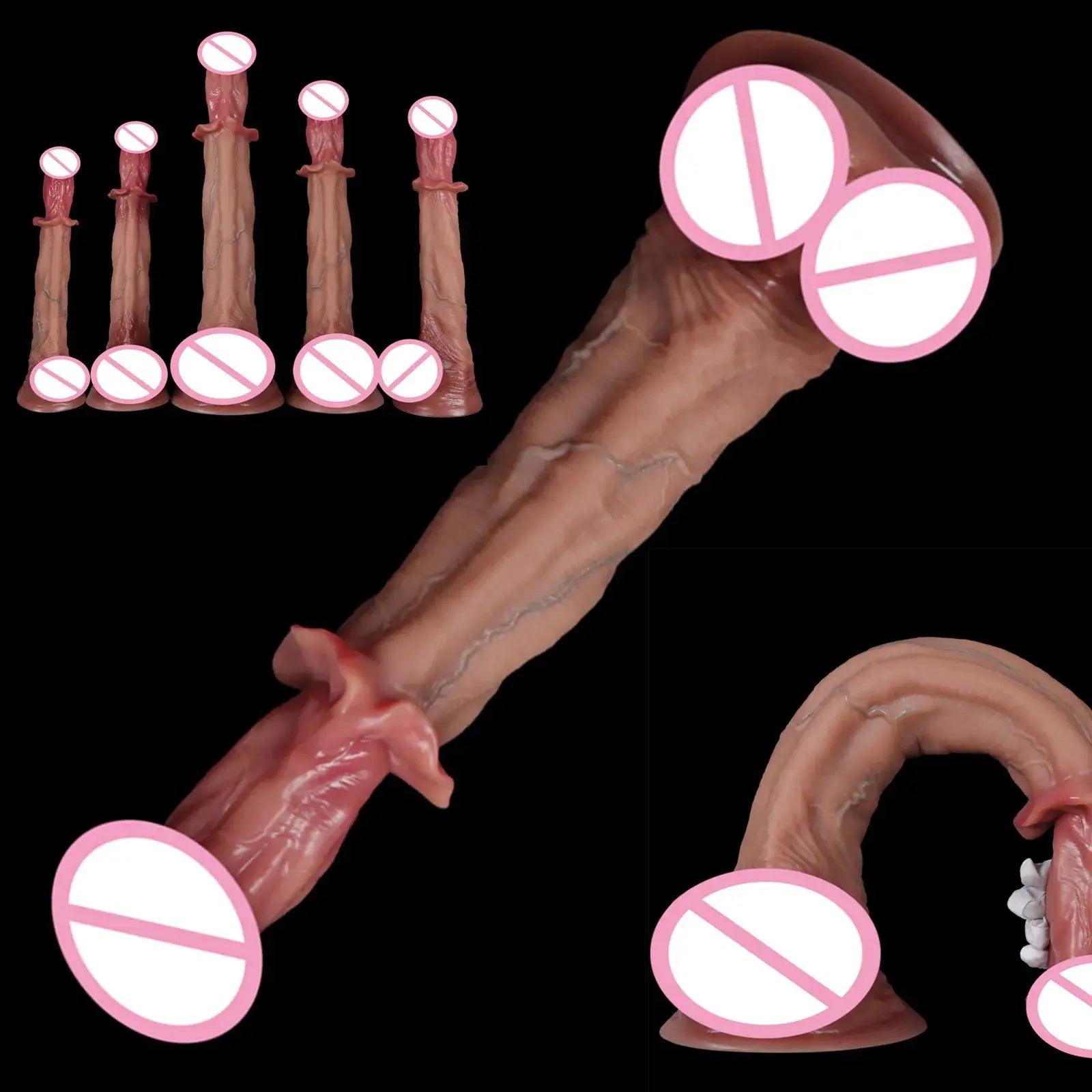 Large 54cm realistic silicone horse dildo with detailed design, soft texture, and suction cup for adult anal and vaginal pleasure.