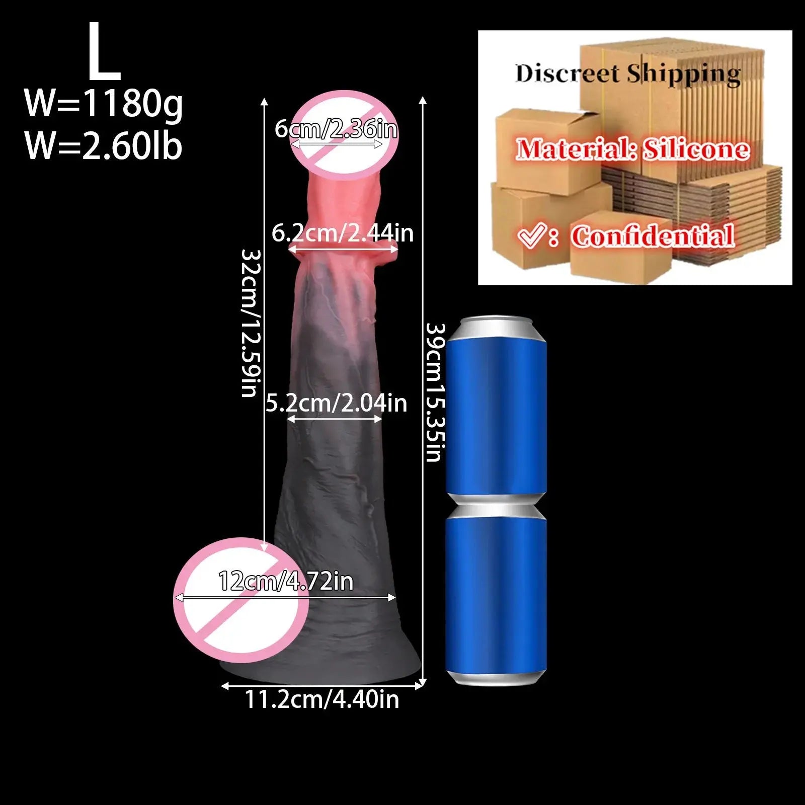 Large realistic 54cm silicone horse dildo with soft texture, suitable for anal play, adult sex toy for women, men, and gay users.