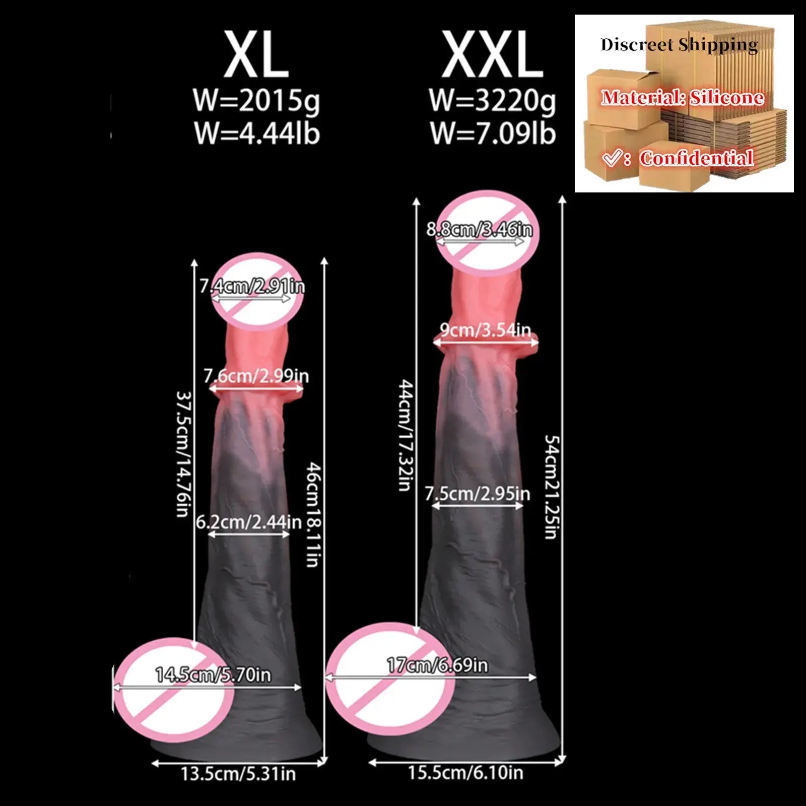 Large 54cm realistic silicone horse dildo with soft texture, suitable for anal play, adult sex toy for women, men, and gay users.