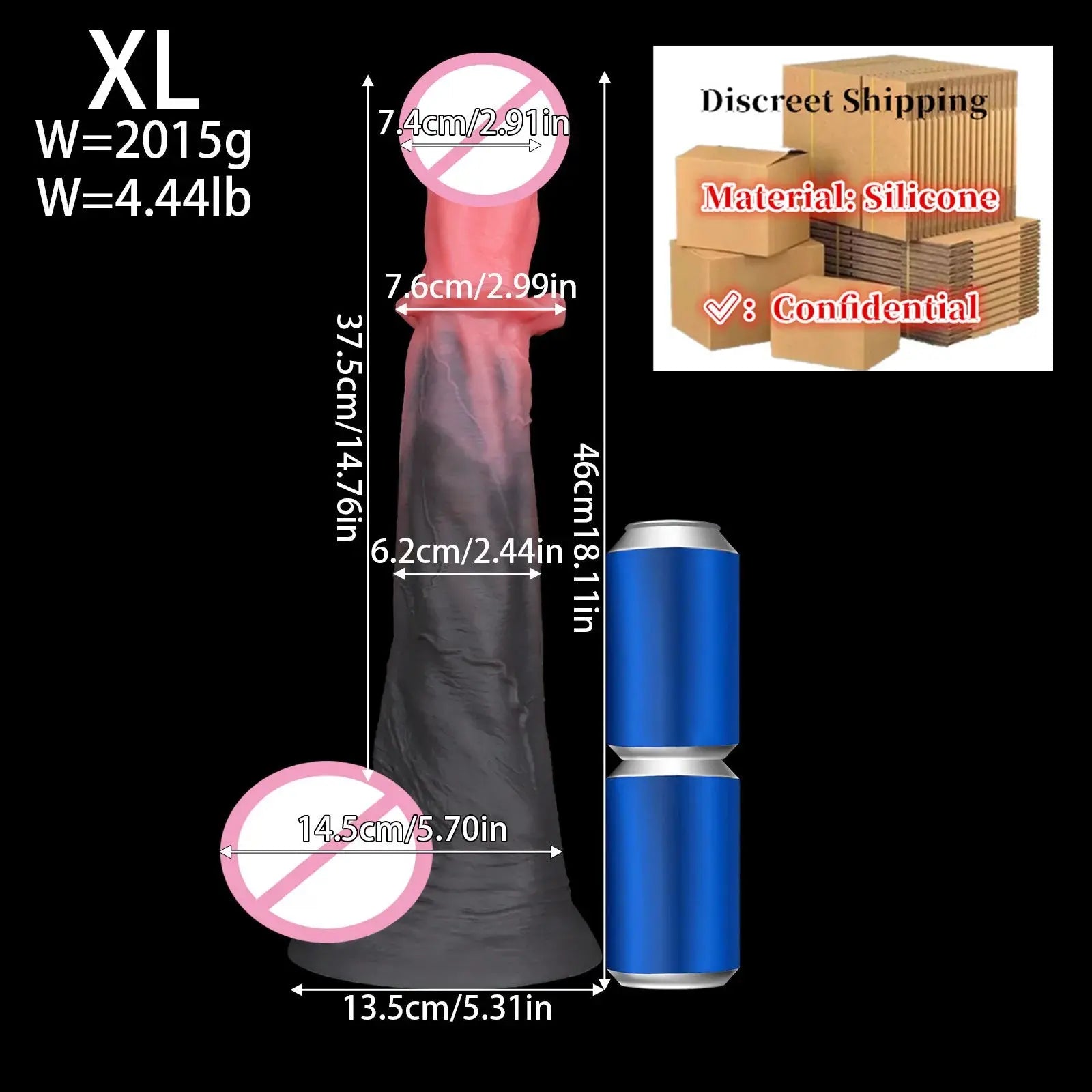 Large 54cm realistic horse-shaped silicone dildo with soft texture, suitable for anal and adult pleasure for women, men, and gay users.