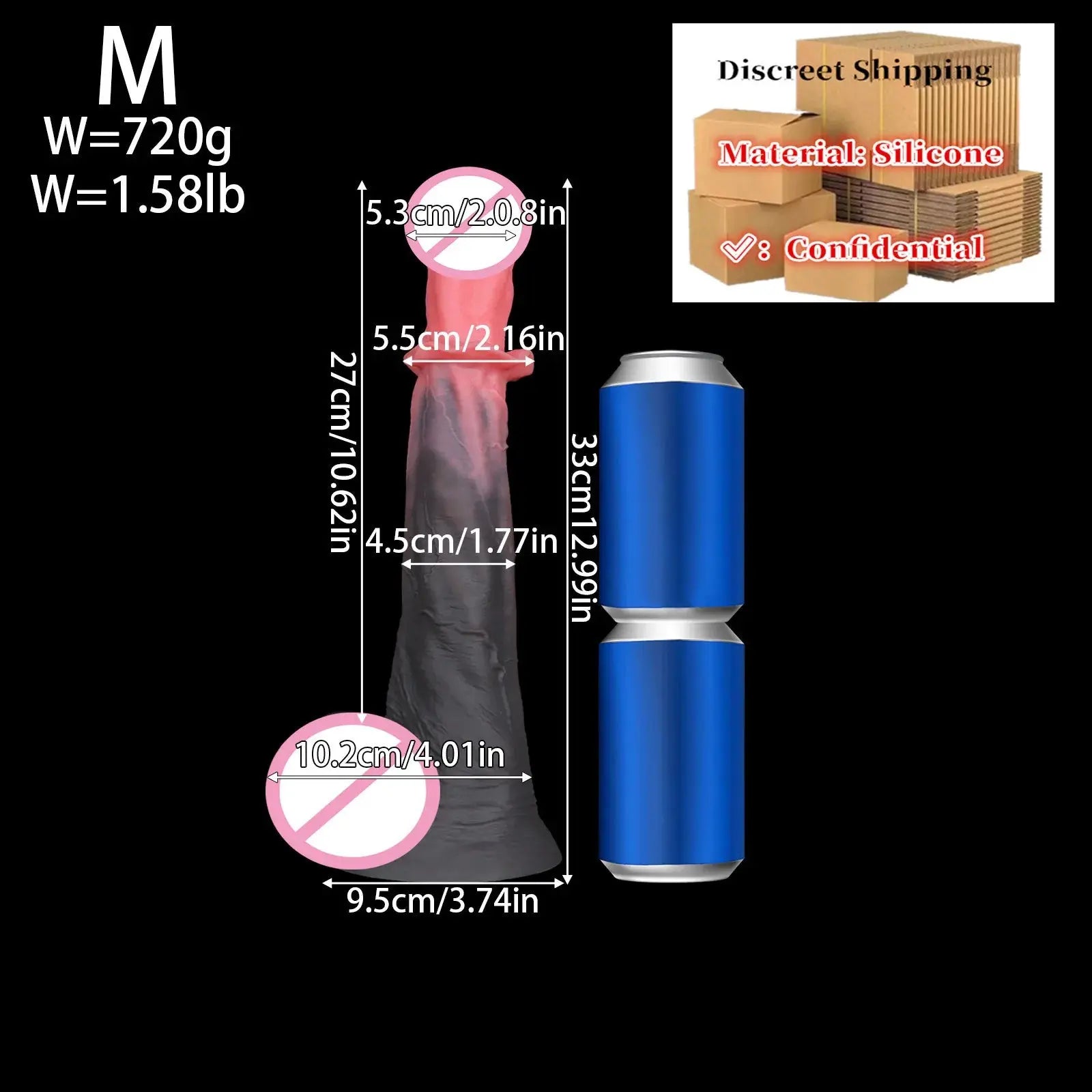 Realistic 54cm silicone horse-shaped dildo with soft texture, large size, and suction cup for adult anal and sex play.