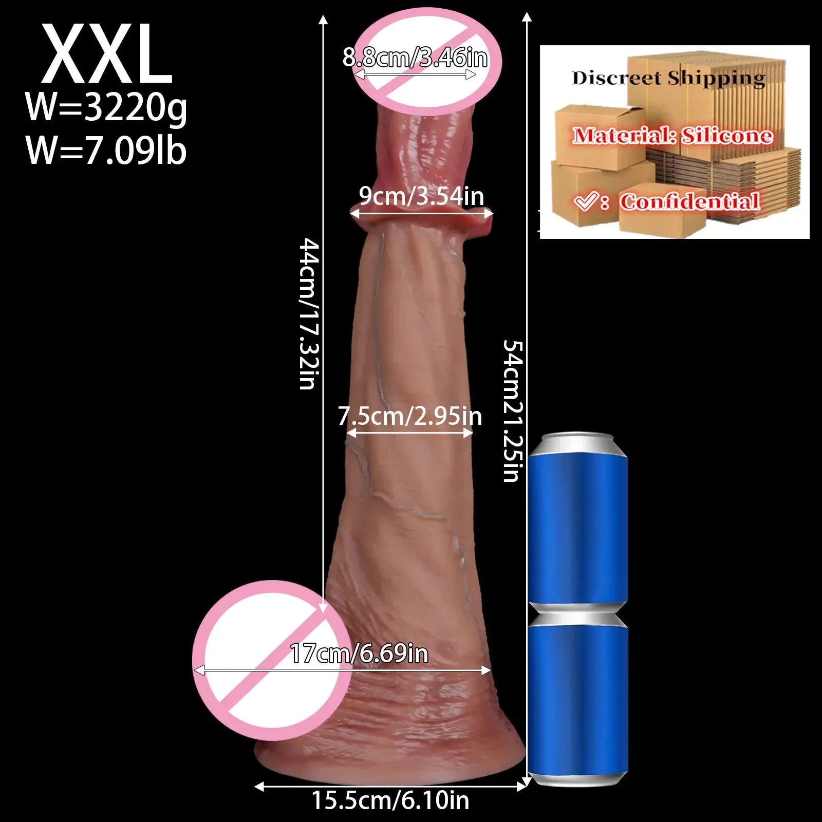 Realistic 54cm long silicone horse dildo with soft texture, large animal penis shape, suitable for adult anal and sex toy use.