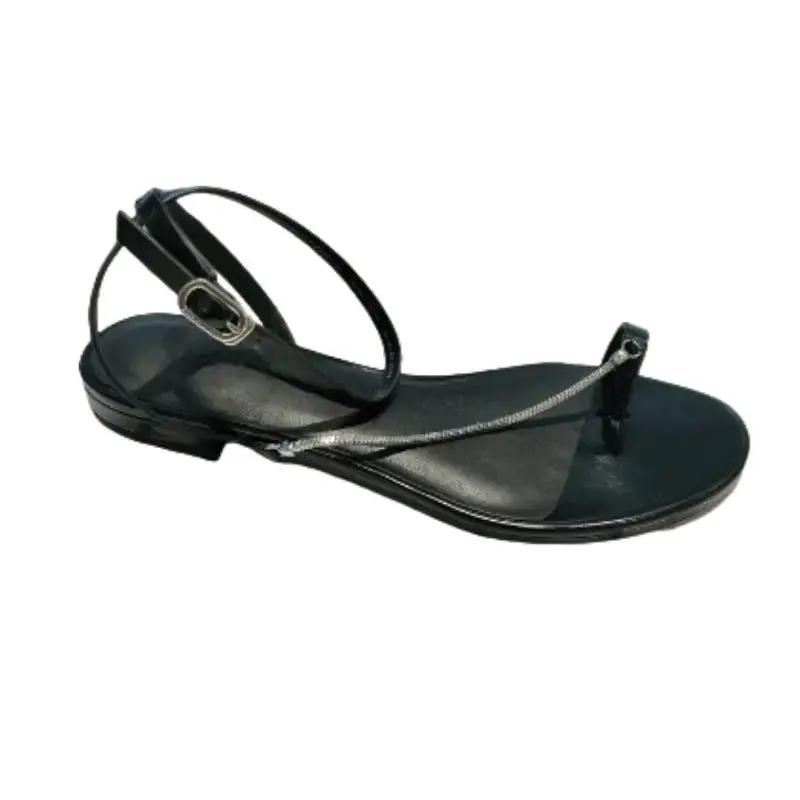 European and American Style Sexy Thong Sandals for Women 2026 New Versatile One-Strap Metal Chain Low-Heeled Roman Sandals Beach Slippers by Dropshipman