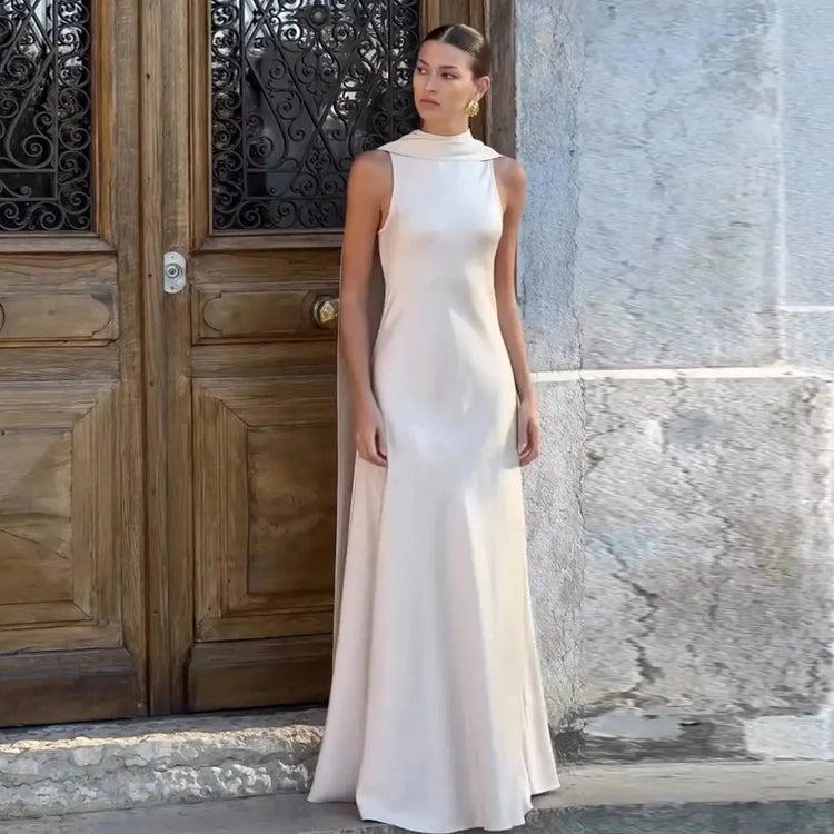 Saudi Arabian Dresses for Special Occasions Satin Mermaid Evening Dress White O-Neck Trumpet Formal Dresses with Shawl SHOPEZRA L.L.C.