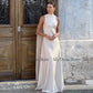 Saudi Arabian Dresses for Special Occasions Satin Mermaid Evening Dress White O-Neck Trumpet Formal Dresses with Shawl SHOPEZRA L.L.C.