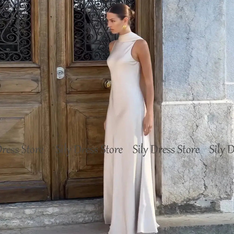 Saudi Arabian Dresses for Special Occasions Satin Mermaid Evening Dress White O-Neck Trumpet Formal Dresses with Shawl SHOPEZRA L.L.C.