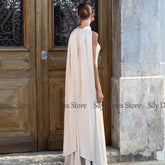 Saudi Arabian Dresses for Special Occasions Satin Mermaid Evening Dress White O-Neck Trumpet Formal Dresses with Shawl SHOPEZRA L.L.C.