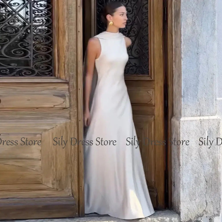 Saudi Arabian Dresses for Special Occasions Satin Mermaid Evening Dress White O-Neck Trumpet Formal Dresses with Shawl SHOPEZRA L.L.C.