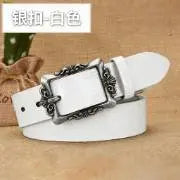 Black women's retro belt with embossed pattern and silver pin buckle, 105cm, stylish all-match casual accessory from SHOPEZRA L.L.C.