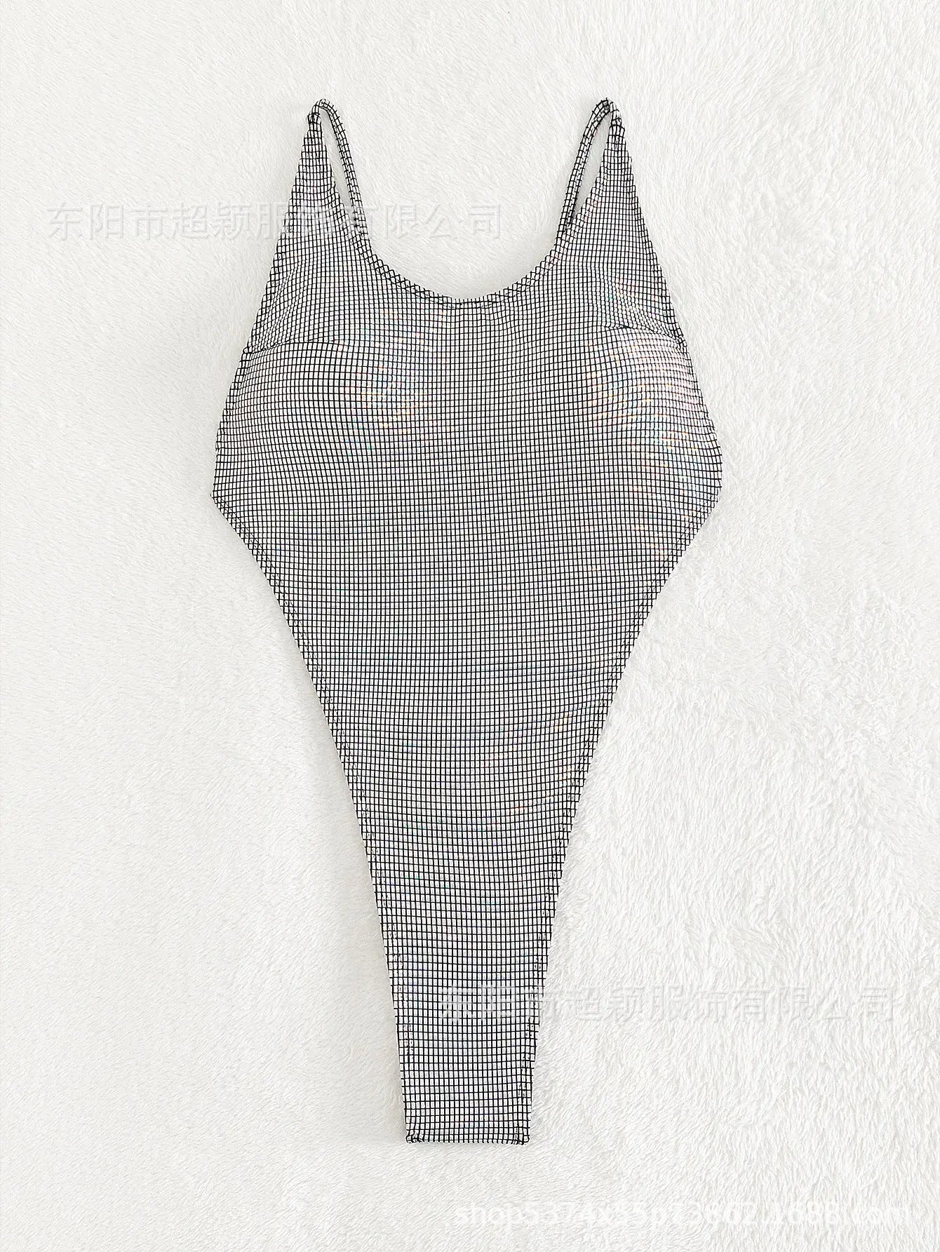 Silver backless thong one-piece swimsuit by SHOPEZRA L.L.C., featuring a bright surface, sexy European-American style, suitable for beachwear.